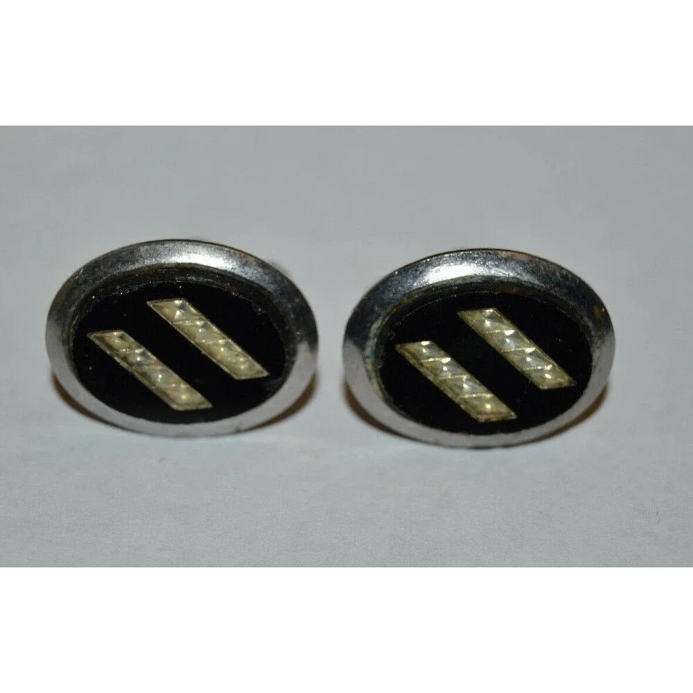 Vintage Oval Black Reflective Classic Men's Cuff Links Rare Art Deco